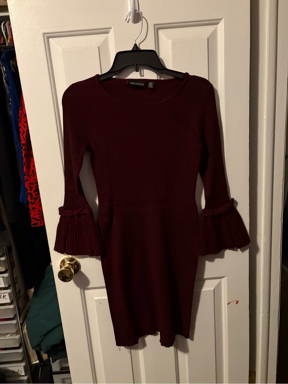 Women's Wine Bell-Sleeve Knit Dress